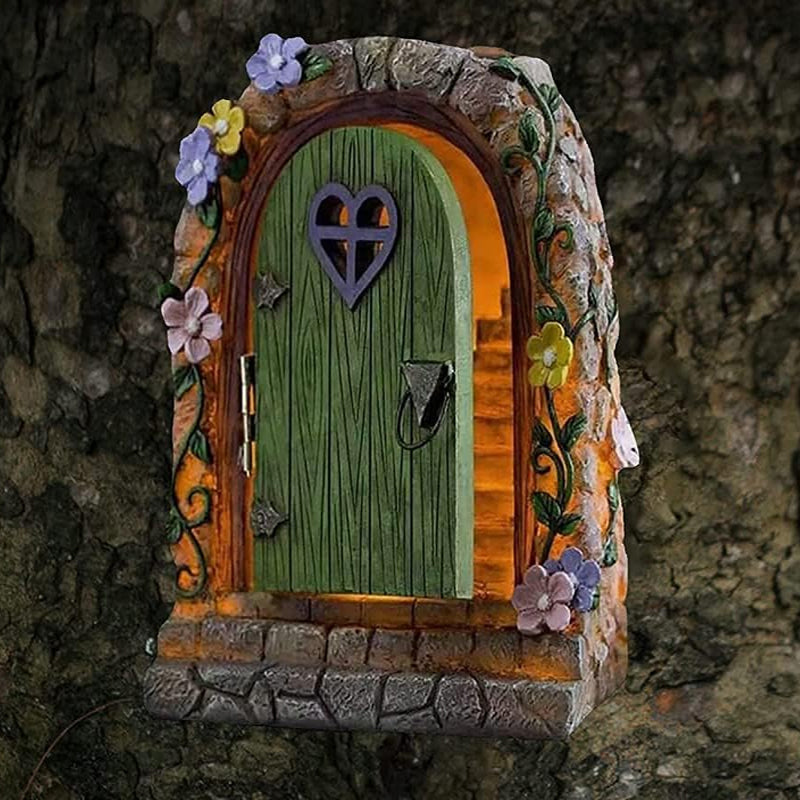 Statue de porte féerique à énergie solaire avec lumière LED