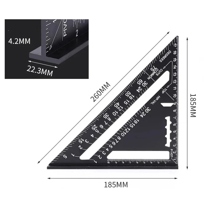 Outils à bois en alliage d'aluminium, règle triangulaire