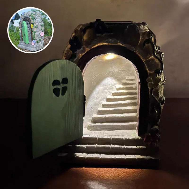 Statue de porte féerique à énergie solaire avec lumière LED