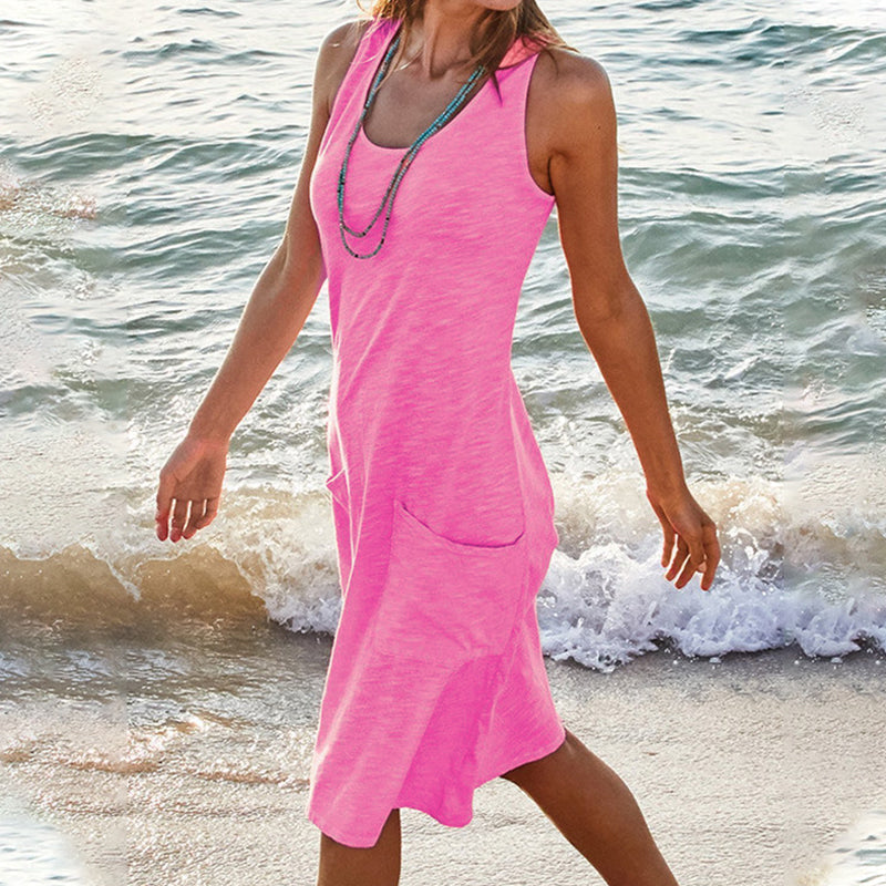 Robe décontractée unie sans manches pour femme