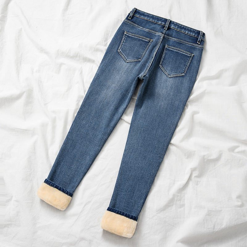 Jeans en molleton élastique épaissi pour femmes