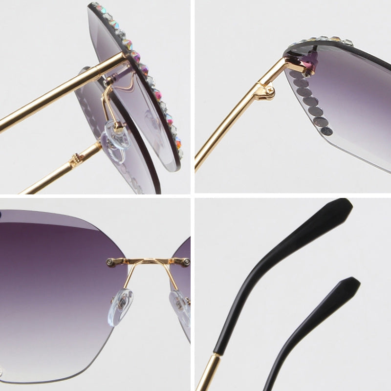 Lunettes de Soleil Vintage à la Mode en Strass sans Monture
