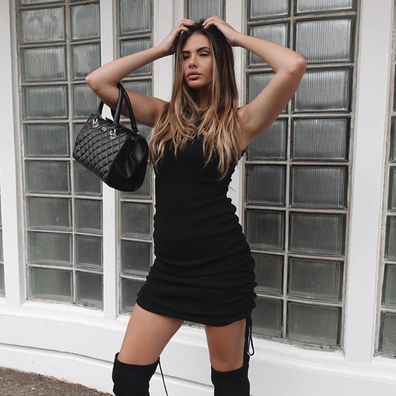 Robe Plissée Mince à Cordon de Serrage