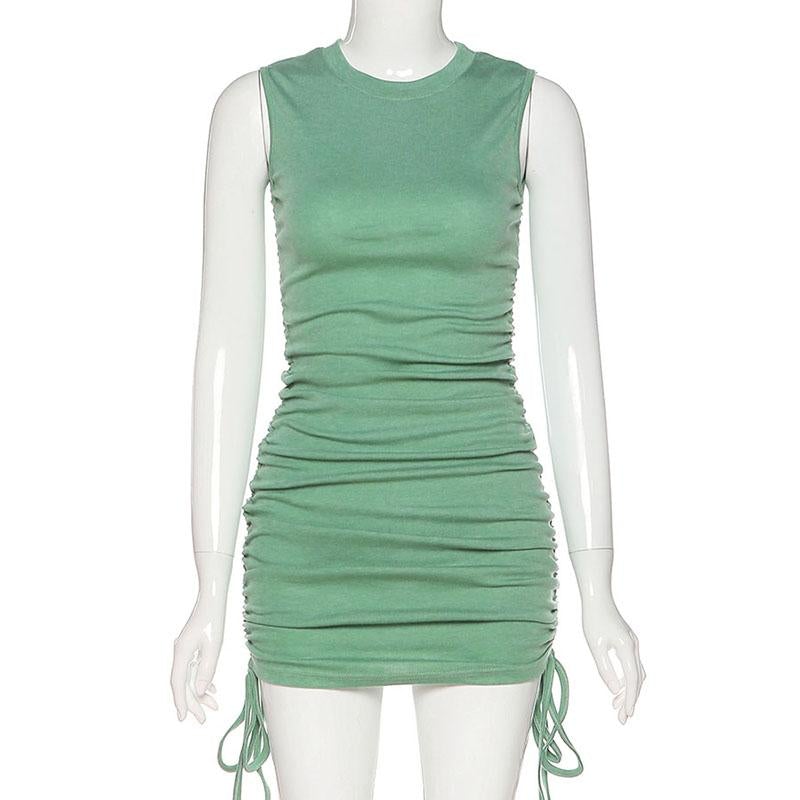 Robe Plissée Mince à Cordon de Serrage