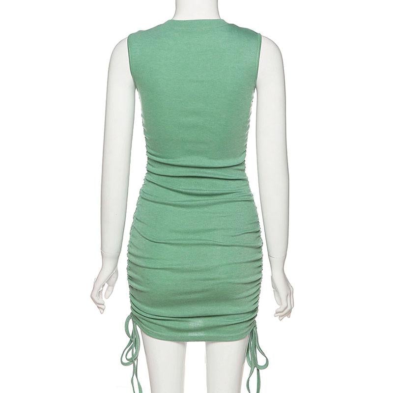 Robe Plissée Mince à Cordon de Serrage