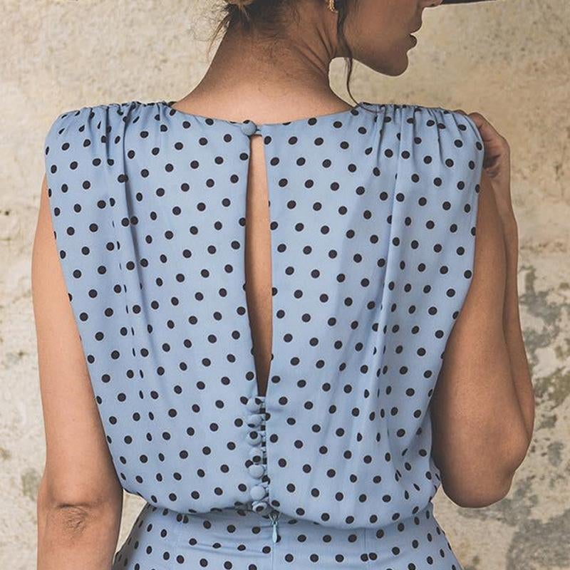 Robe Sexy Moulante à Pois sans Manches - ciaovie