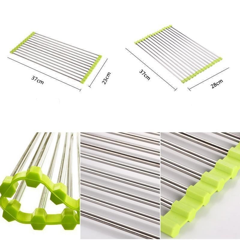 Séchoir à Vaisselle Enroulable En Acier Inoxydable, Pliable