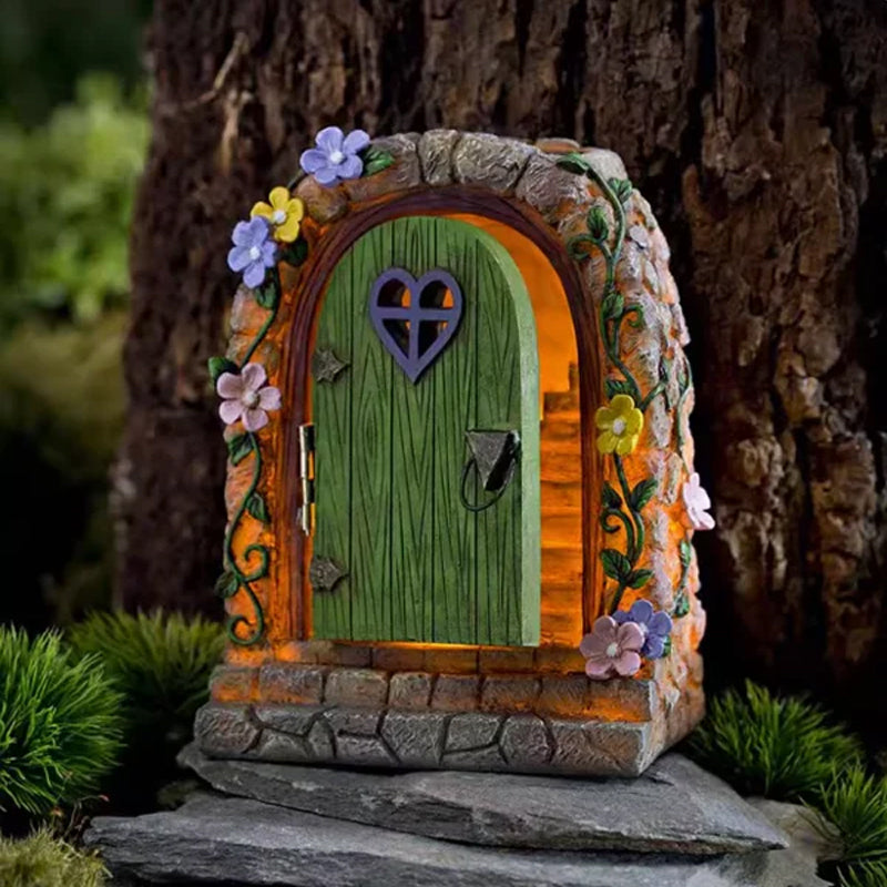 Statue de porte féerique à énergie solaire avec lumière LED