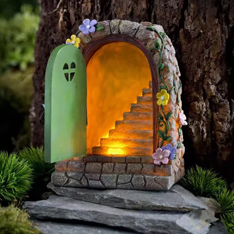 Statue de porte féerique à énergie solaire avec lumière LED