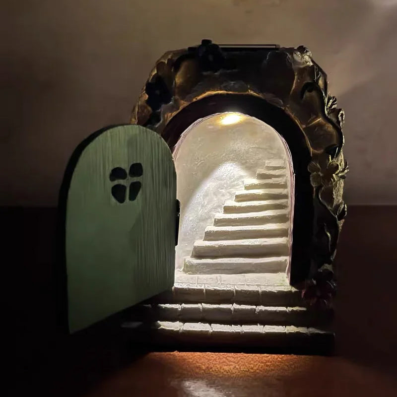 Statue de porte féerique à énergie solaire avec lumière LED