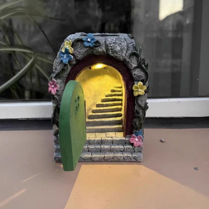Statue de porte féerique à énergie solaire avec lumière LED