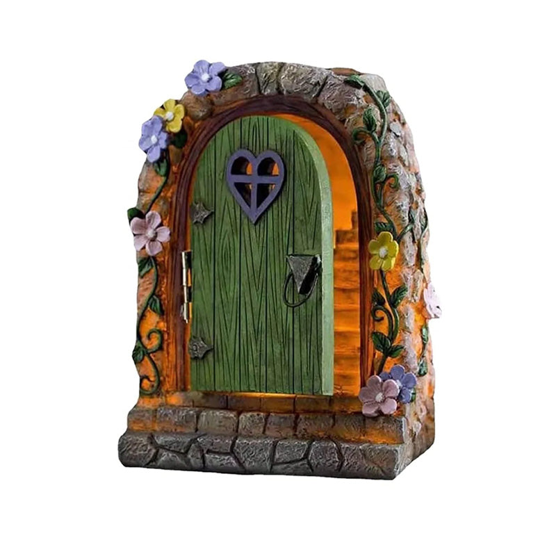Statue de porte féerique à énergie solaire avec lumière LED