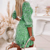 Robe Fleurie Taille Mi-haute à Manches Bouffantes Col en V