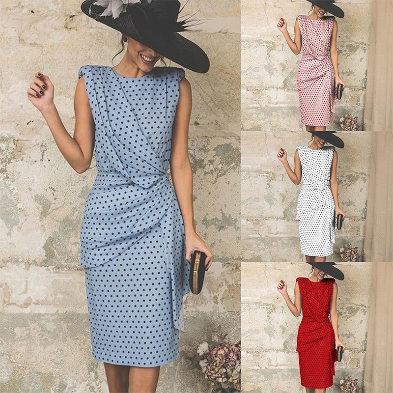 Robe Sexy Moulante à Pois sans Manches - ciaovie
