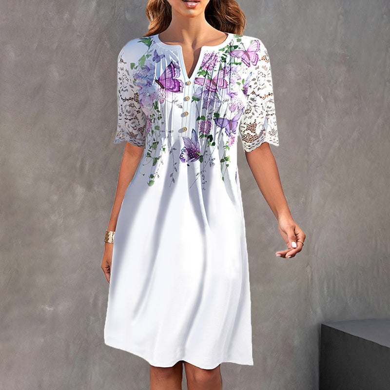Robe mi-longue à imprimé papillon