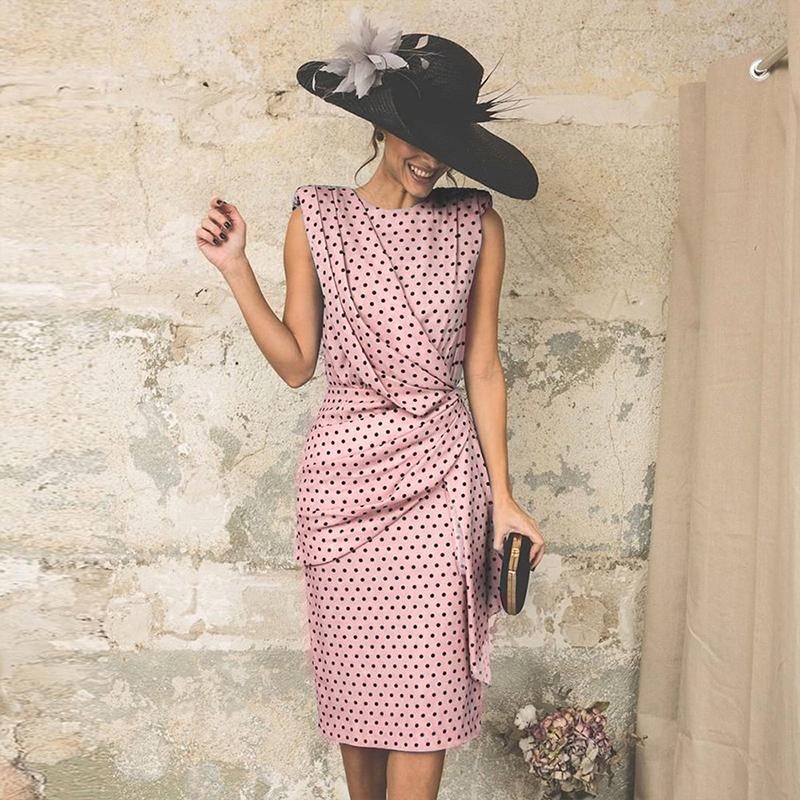 Robe Sexy Moulante à Pois sans Manches - ciaovie