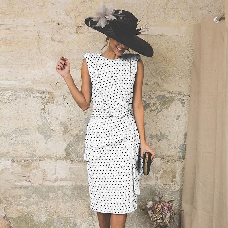 Robe Sexy Moulante à Pois sans Manches - ciaovie