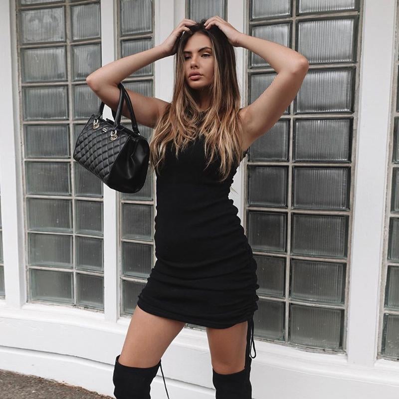 Robe Plissée Mince à Cordon de Serrage