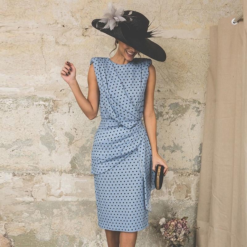 Robe Sexy Moulante à Pois sans Manches - ciaovie