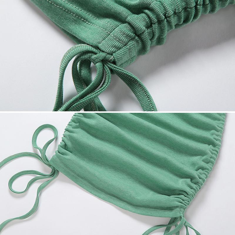Robe Plissée Mince à Cordon de Serrage