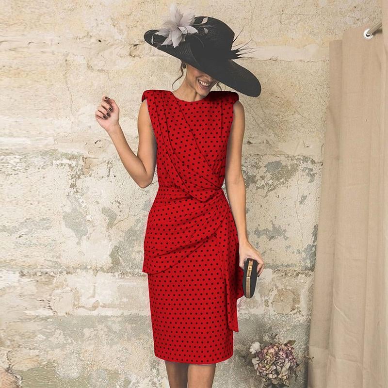 Robe Sexy Moulante à Pois sans Manches - ciaovie