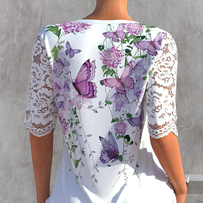 Robe mi-longue à imprimé papillon