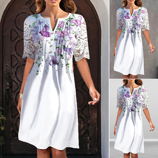 Robe mi-longue à imprimé papillon
