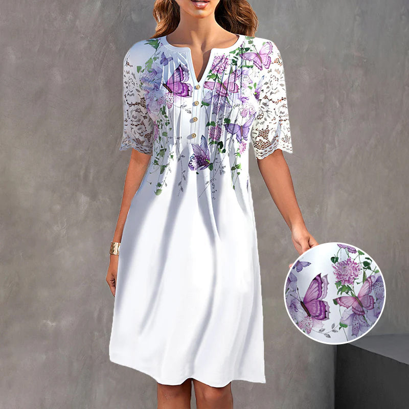 Robe mi-longue à imprimé papillon
