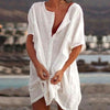 Chemise longue ample unie en coton et lin pour femme