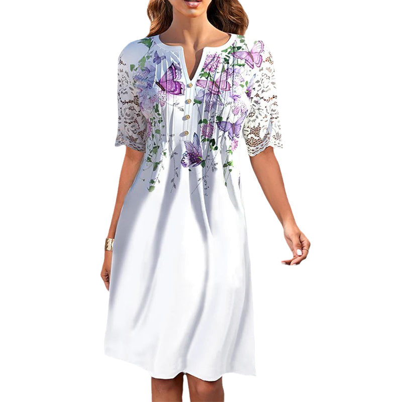 Robe mi-longue à imprimé papillon
